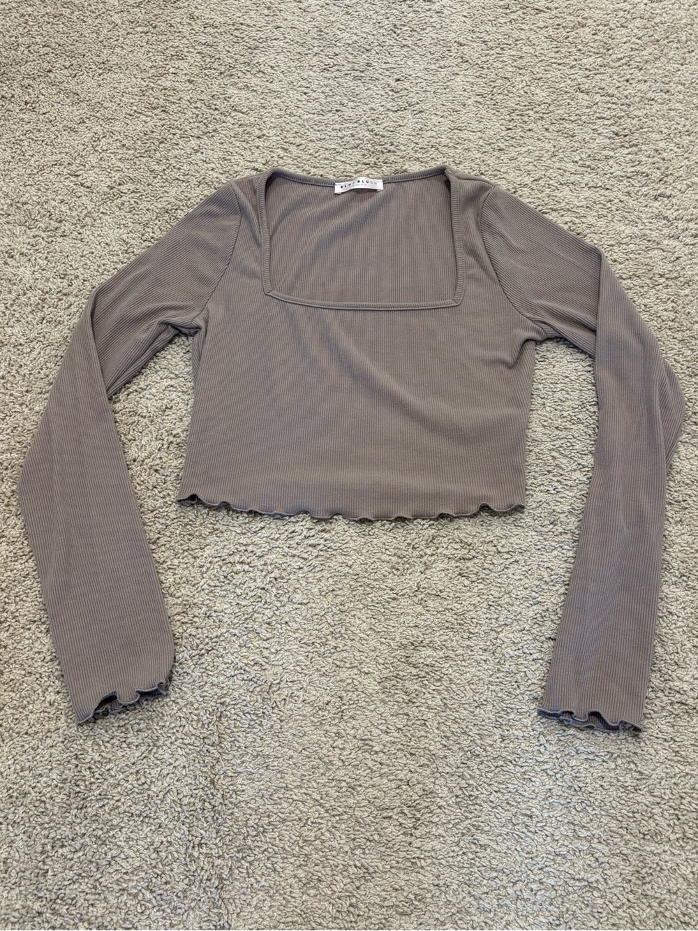 Blue Blush Ribbed Square Neck Crop Top Brown Taupe Size L